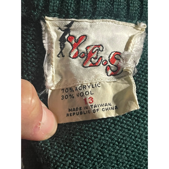 Vintage 1970s YES Chevron Knit Sweater Dress – Dark Green Wool Blend Sz Small - Picture 8 of 8